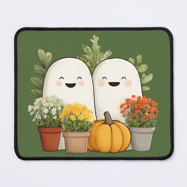 Item preview, Halloween 18 - Cute Smiling Ghosts in Autumn Garden with Pumpkin designed and sold by NikaNavi.