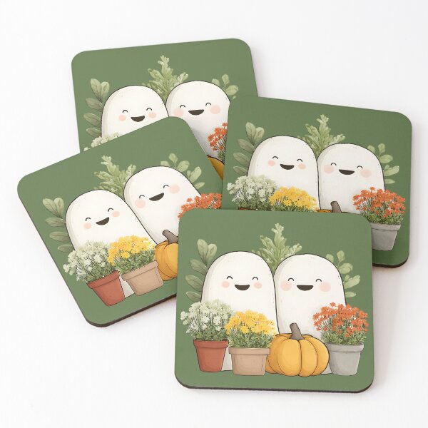 Item preview, Halloween 18 - Cute Smiling Ghosts in Autumn Garden with Pumpkin designed and sold by NikaNavi.
