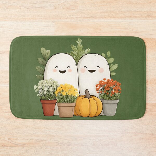 Item preview, Halloween 18 - Cute Smiling Ghosts in Autumn Garden with Pumpkin designed and sold by NikaNavi.