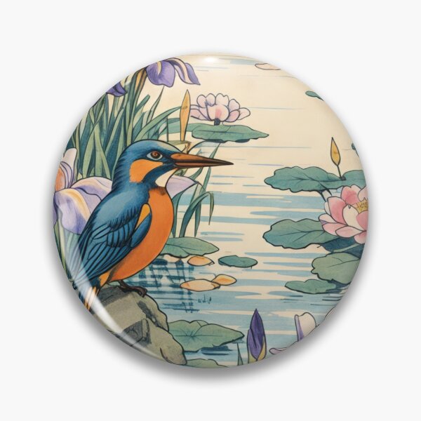 Item preview, Japanese Garden Kingfisher: Iris & Lotus Vertical Landscape designed and sold by MalisoStickers.