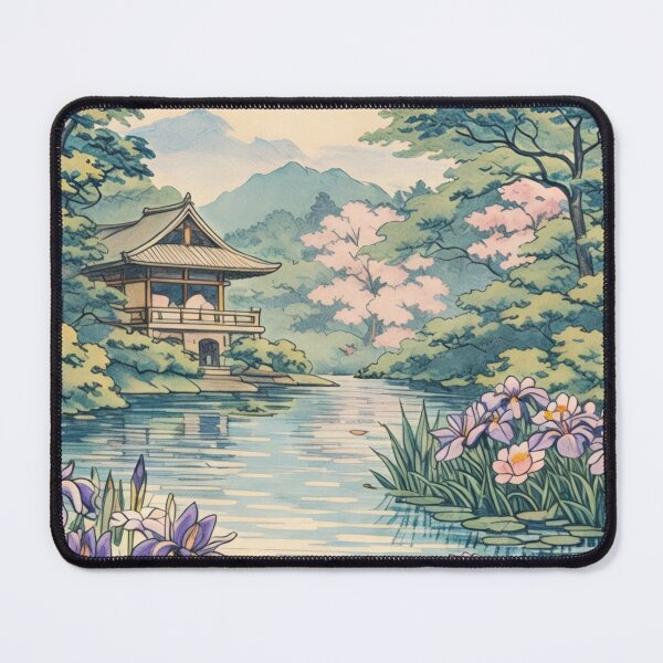 Item preview, Japanese Garden Kingfisher: Iris & Lotus Vertical Landscape designed and sold by MalisoStickers.