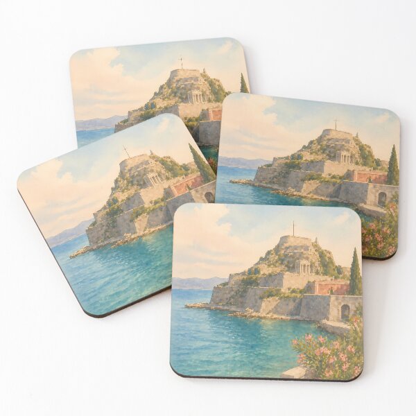 Item preview, Corfu Greece Watercolor Poster, Kerkyra Coastal Landscape Art, Mediterranean Seaside View, Vintage Travel Wall Art designed and sold by Art-Selling.