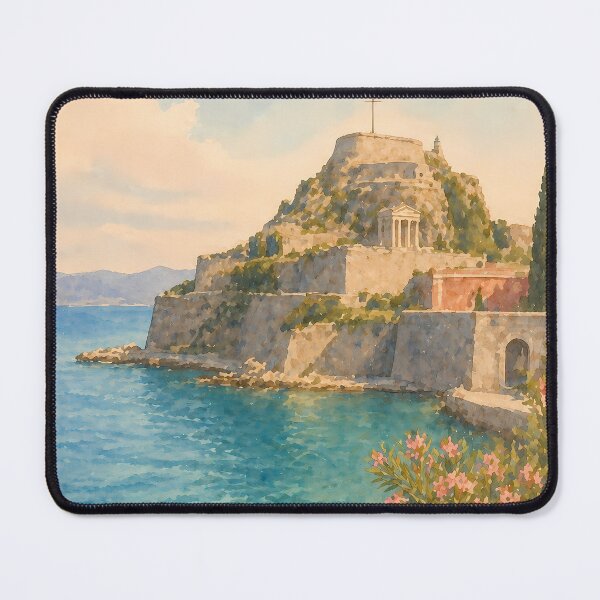 Item preview, Corfu Greece Watercolor Poster, Kerkyra Coastal Landscape Art, Mediterranean Seaside View, Vintage Travel Wall Art designed and sold by Art-Selling.