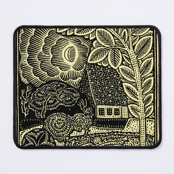 Item preview, The Hidden Cottage — Bold Black & Cream Woodcut Landscape designed and sold by LouDSarG.
