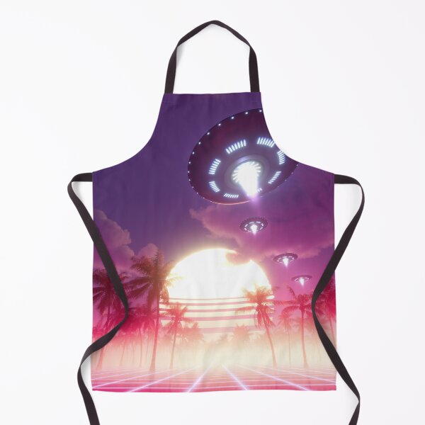 Item preview, Flying saucers in a sunset synthwave landscape designed and sold by Gaia Dream Creation.
