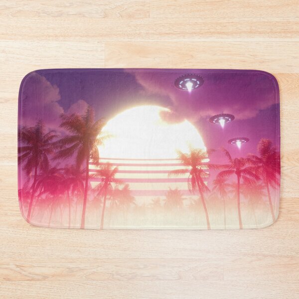 Item preview, Flying saucers in a sunset synthwave landscape designed and sold by Gaia Dream Creation.
