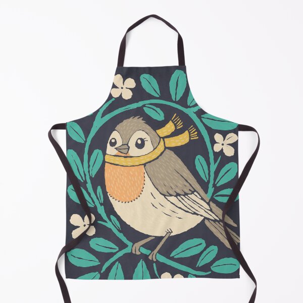 Item preview, Scarf Robin Bird Art | Cheerful Folk Botanical Winter Bird designed and sold by Filora Atelier | Bird Art.