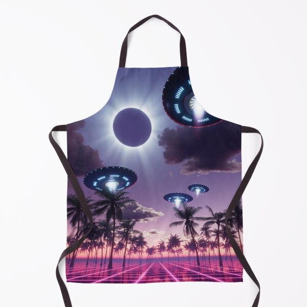 Item preview, Flying saucers in a total solar eclipse synthwave landscape designed and sold by Gaia Dream Creation.