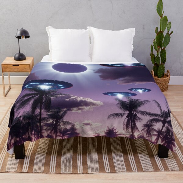 Item preview, Flying saucers in a total solar eclipse synthwave landscape designed and sold by Gaia Dream Creation.