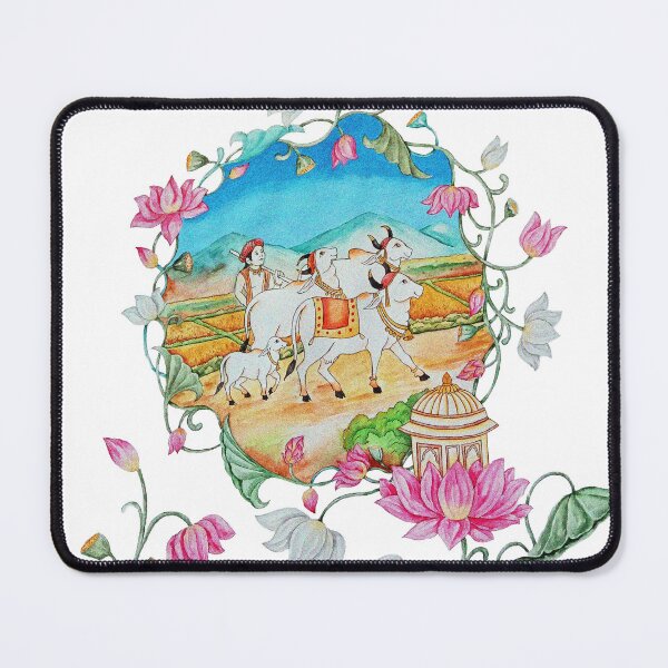 Item preview, Traditional Pichwai Art - Sacred Cow and Lotus Garden Illustration designed and sold by MrArt10K.