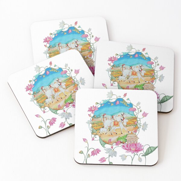 Item preview, Traditional Pichwai Art - Sacred Cow and Lotus Garden Illustration designed and sold by MrArt10K.