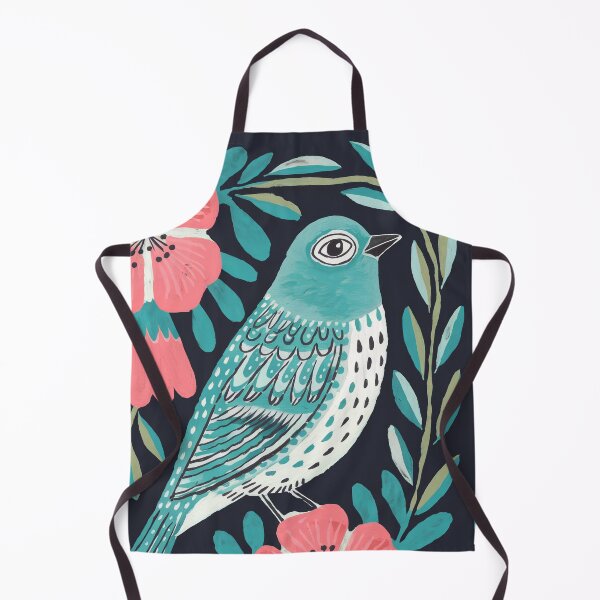 Item preview, Teal Bird Art Print | Botanical Folk Bird with Coral Flowers designed and sold by Filora Atelier | Bird Art.