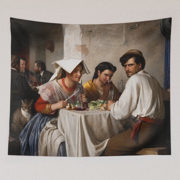 Item preview, Vintage Tavern Painting Realist Roman Osteria Scene for Classical Art Lovers designed and sold by RickE.