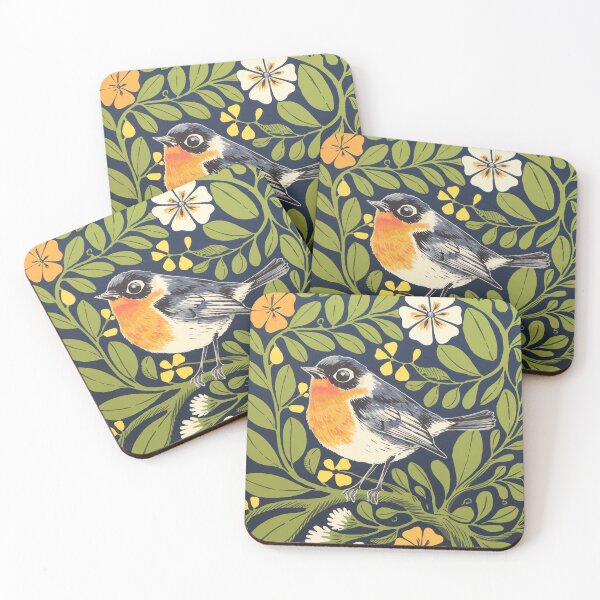 Item preview, Robin Bird Art | Garden Botanical Bird with Green Leaves designed and sold by Filora Atelier | Bird Art.