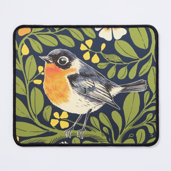 Item preview, Robin Bird Art | Garden Botanical Bird with Green Leaves designed and sold by Filora Atelier | Bird Art.
