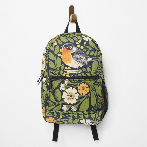 Item preview, Robin Bird Art | Garden Botanical Bird with Green Leaves designed and sold by Filora Atelier | Bird Art.