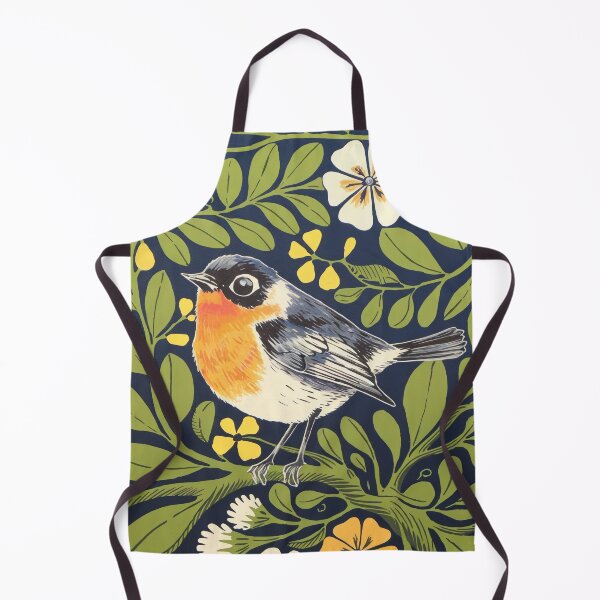 Item preview, Robin Bird Art | Garden Botanical Bird with Green Leaves designed and sold by Filora Atelier | Bird Art.