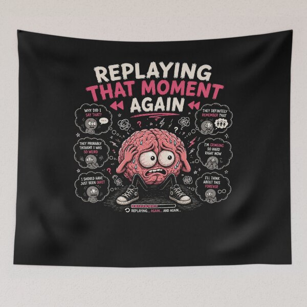 Item preview, Replaying That Moment Again Funny Overthinking Brain Meme Design designed and sold by MotylekAnia.