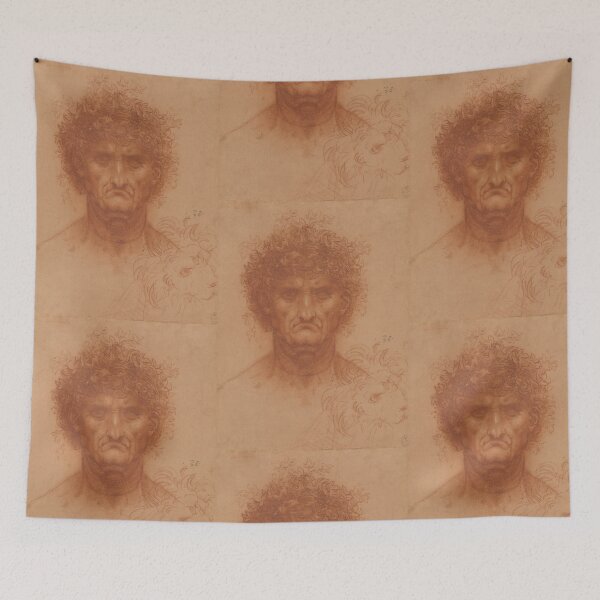 Item preview, Bust of a Man by Leonardo da Vinci Expressive Renaissance Portrait Drawing Print designed and sold by artofuniverse.
