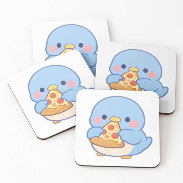 Item preview, Cute Blue Penguin Bird Holding a Slice of Pizza Kawaii Chibi Funny Food designed and sold by Owcomm.