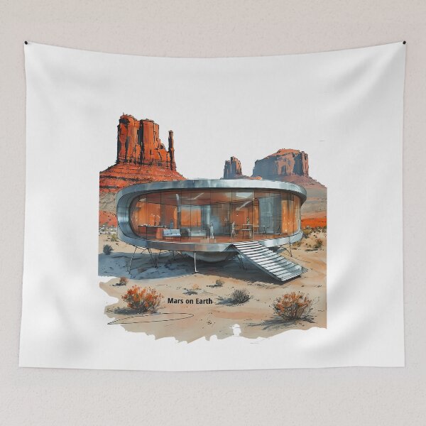 Item preview, Mars On Earth - Futuristic Desert Villa Sketch designed and sold by Modern Nest Art.