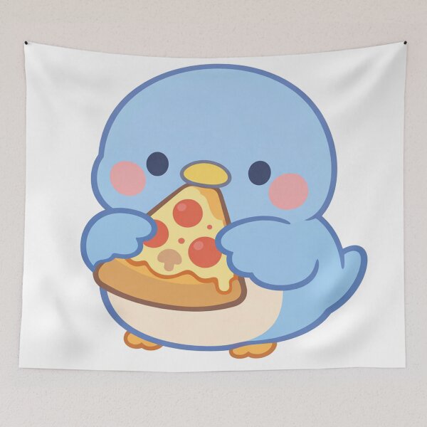 Item preview, Cute Blue Penguin Bird Holding a Slice of Pizza Kawaii Chibi Funny Food designed and sold by Owcomm.