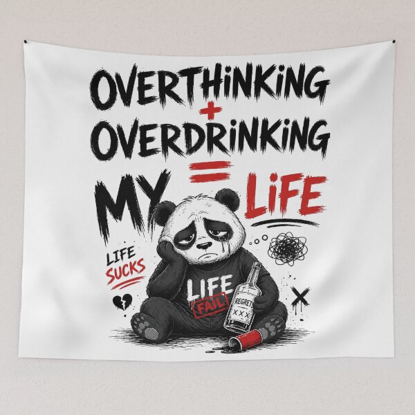 Item preview, Overthinking Overdrinking My Life Panda | Life Sucks Sad Panda Funny Dark Humor T-Shirt Design designed and sold by LineLoo.