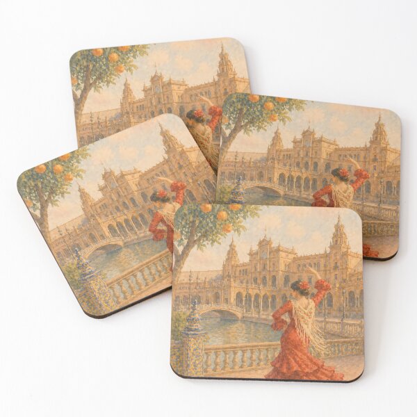 Item preview, Seville Spain Watercolor Poster, Plaza de España Flamenco Dancer Art, Andalusia Travel Wall Art, Vintage Mediterranean Print designed and sold by Art-Selling.