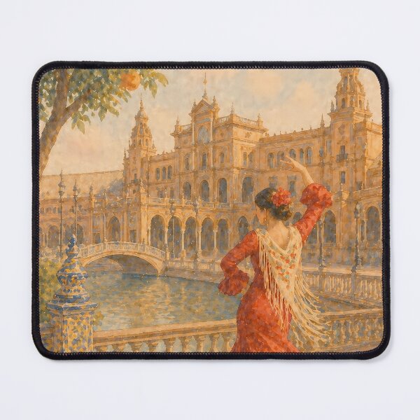 Item preview, Seville Spain Watercolor Poster, Plaza de España Flamenco Dancer Art, Andalusia Travel Wall Art, Vintage Mediterranean Print designed and sold by Art-Selling.