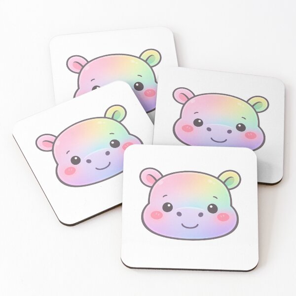 Item preview, Rainbow Pastel Kawaii Hippo Face Cute Chibi Animal Head designed and sold by Owcomm.