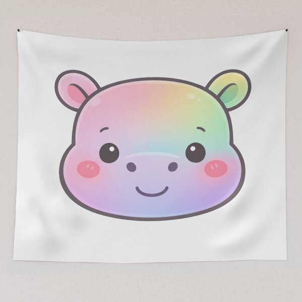 Item preview, Rainbow Pastel Kawaii Hippo Face Cute Chibi Animal Head designed and sold by Owcomm.