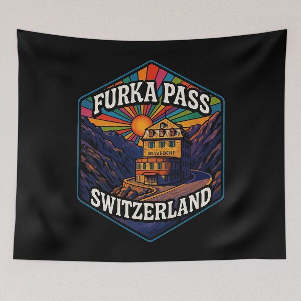 Item preview, Furka Pass Switzerland Belvedere Hotel Retro Trippy Travel designed and sold by TomFrontierArt.