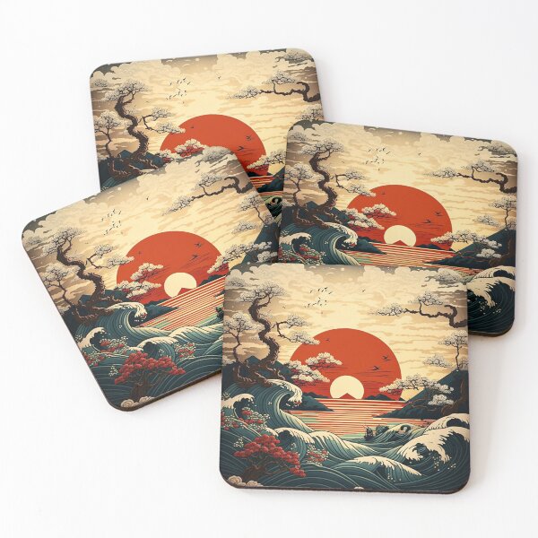 Item preview, waves beneath the crimson sun designed and sold by PRINTATSTUDIO.