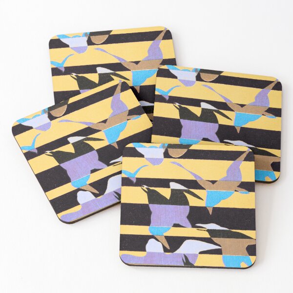 Item preview, Migration II — Seagulls in Flight Noir Yellow & Purple Stripe designed and sold by LouDSarG.