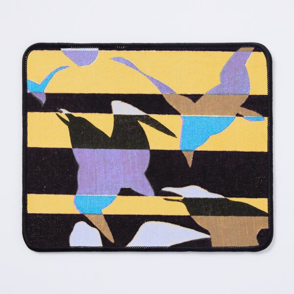 Item preview, Migration II — Seagulls in Flight Noir Yellow & Purple Stripe designed and sold by LouDSarG.