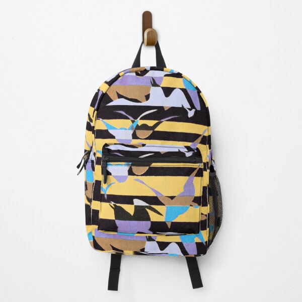 Item preview, Migration II — Seagulls in Flight Noir Yellow & Purple Stripe designed and sold by LouDSarG.