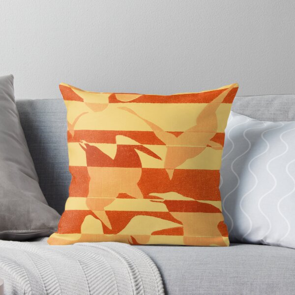 Item preview, Migration— Seagulls in Flight Orange Stripe Woodblock Print designed and sold by LouDSarG.