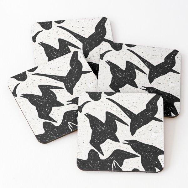 Item preview, Migration IV — Seagulls in Flight Raw Black & White Woodcut designed and sold by LouDSarG.