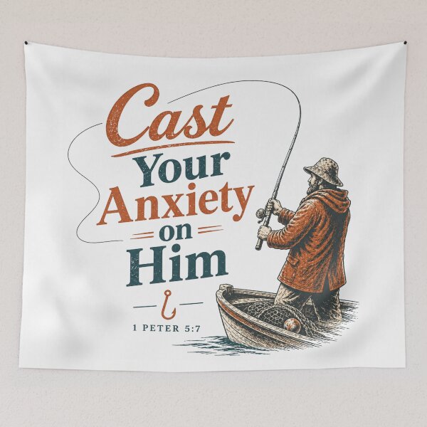 Item preview, Cast Your Anxiety on Him - Vintage Christian Faith Fisherman of 1 Peter 5:7  designed and sold by Blood Washed Apparel.