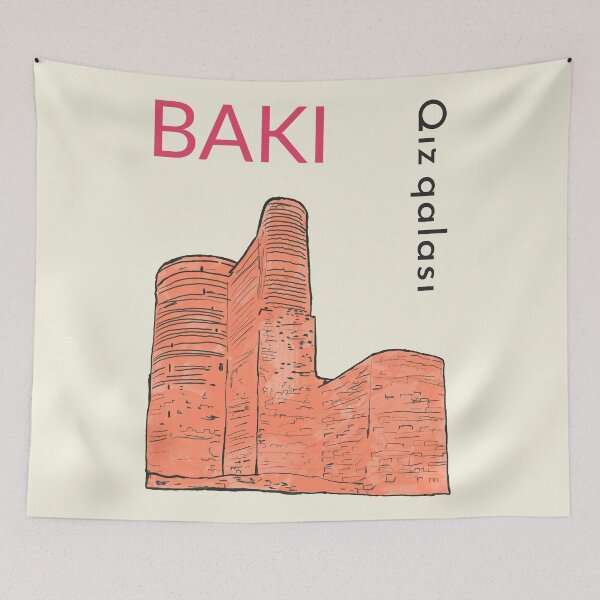 Item preview, Baku Maiden Tower - Iconic Azerbaijani Architecture Illustration designed and sold by Kapsula2023.