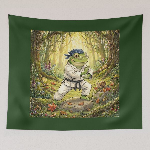 Item preview, Vintage Zen Frog Tai Chi Master – Forest Mindfulness Illustration designed and sold by EnlightArt.