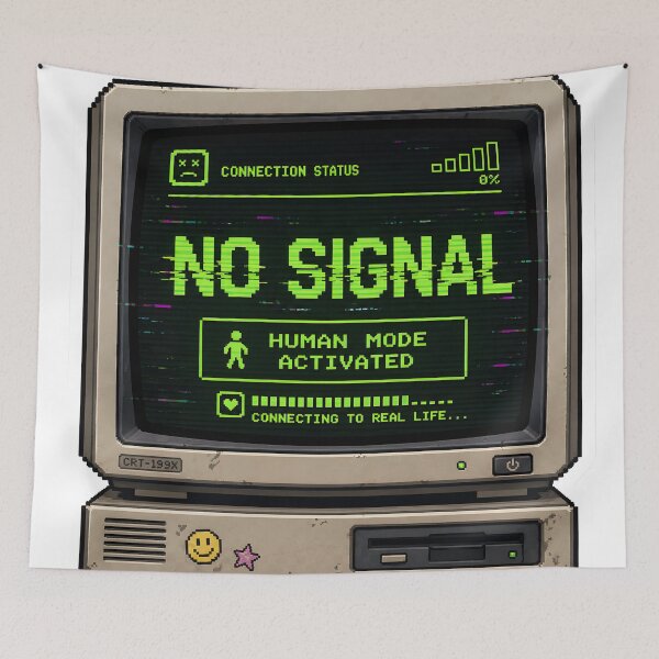 Item preview, No Signal Human Mode Retro Computer Glitch Aesthetic Funny Tech Burnout Digital Detox Pixel Art designed and sold by StickyGuys.