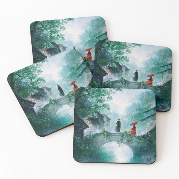 Item preview, Mystical Landscape Stone Bridge and Red Umbrella designed and sold by Unframed-Art.