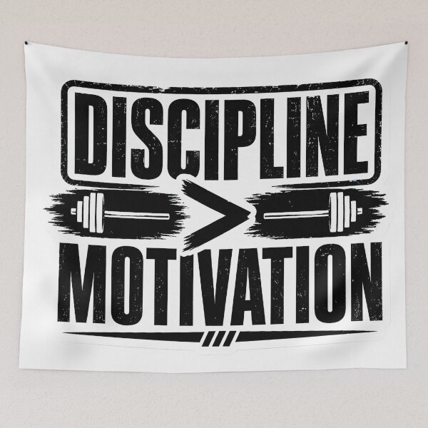 Item preview, Discipline Over Motivation Gym Quote Minimalist Fitness Mindset Workout Aesthetic Typography designed and sold by StickyGuys.