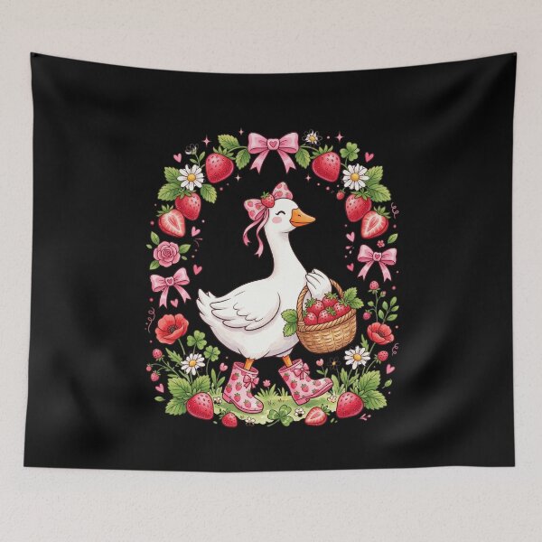 Item preview, Whimsical Strawberry Goose Cottagecore Garden Animal designed and sold by SofenArt.