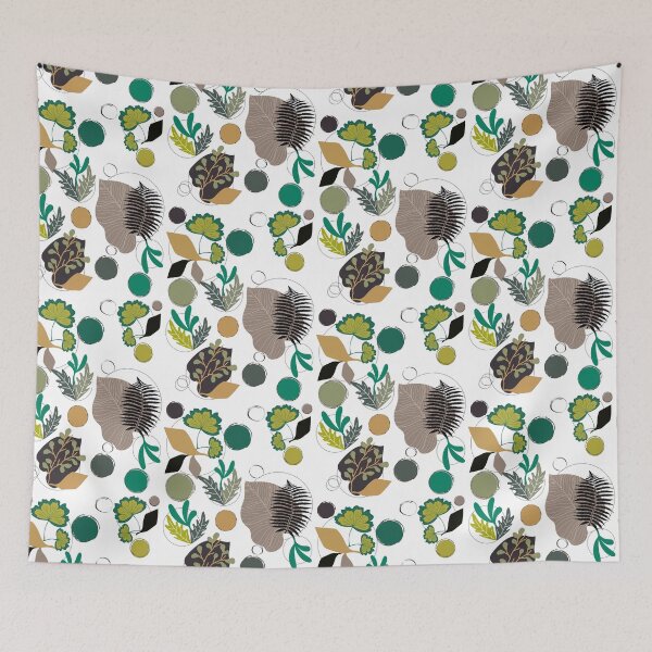 Item preview, Abstract Botanical Geometric Pattern With Leaves And Circles designed and sold by Vibria Pattern Studio.