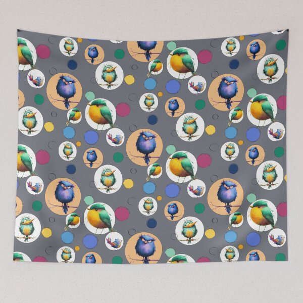 Item preview, Geometric, Colorful Pattern, With Funny Birds designed and sold by Vibria Pattern Studio.