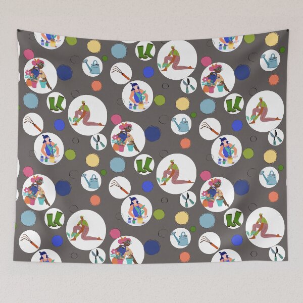 Item preview, Botanical Gardening Pattern With Plants, Tools And Gardeners designed and sold by Vibria Pattern Studio.