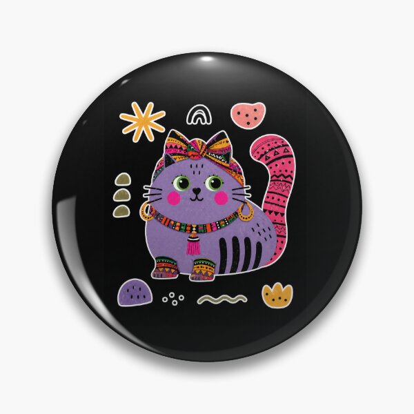 Item preview, Afro Boho Purple Cat designed and sold by ZunZunArt.