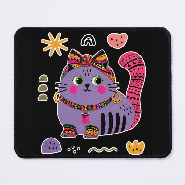 Item preview, Afro Boho Purple Cat designed and sold by ZunZunArt.